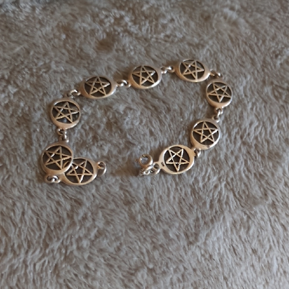 Vtg Sterling Silver Pentagram Bracelet
